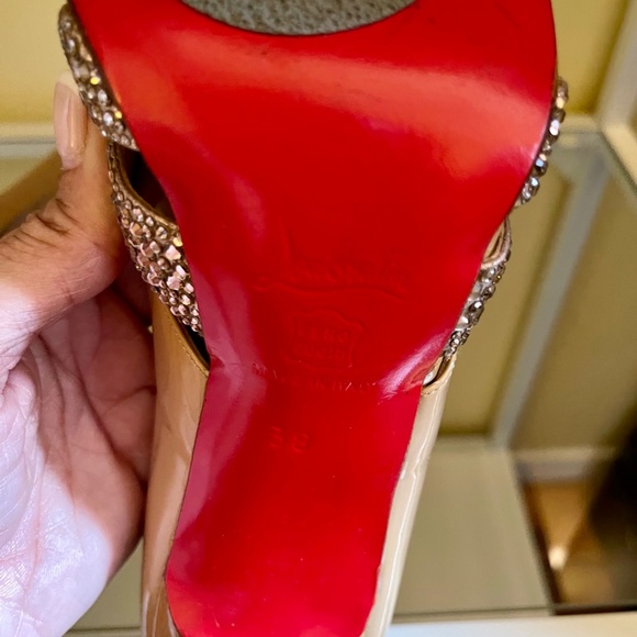 Christian Louboutin with Swarovski Crystals Nude Patent Leather Pumps - Picture 9 of 11